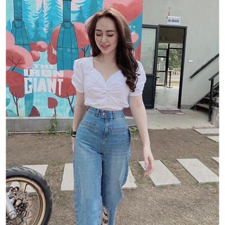 Áo kiểu nhún eo chất voan xinh xắn tay phồng tiểu thư