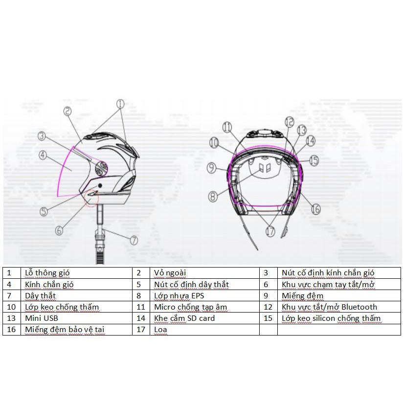 [XẢ KHO - GIÁ SỐC] Nón Bảo Hiểm Thông Minh 3/4 Đầu, Kết Nối Bluetooth, Tích Hợp Thẻ Nhớ-Màu Đen Bóng