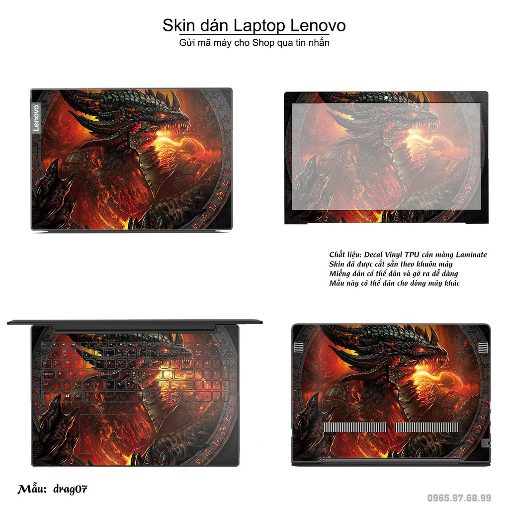 Skin dán Laptop Lenovo in hình rồng (inbox mã máy cho Shop)