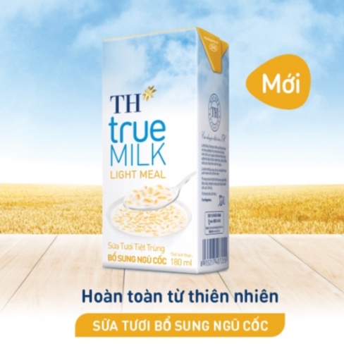 (date mới) Lốc 4 hộp Sữa Tươi Bổ sung Ngũ Cốc TH true MILK LIGHT MEAL 180ml