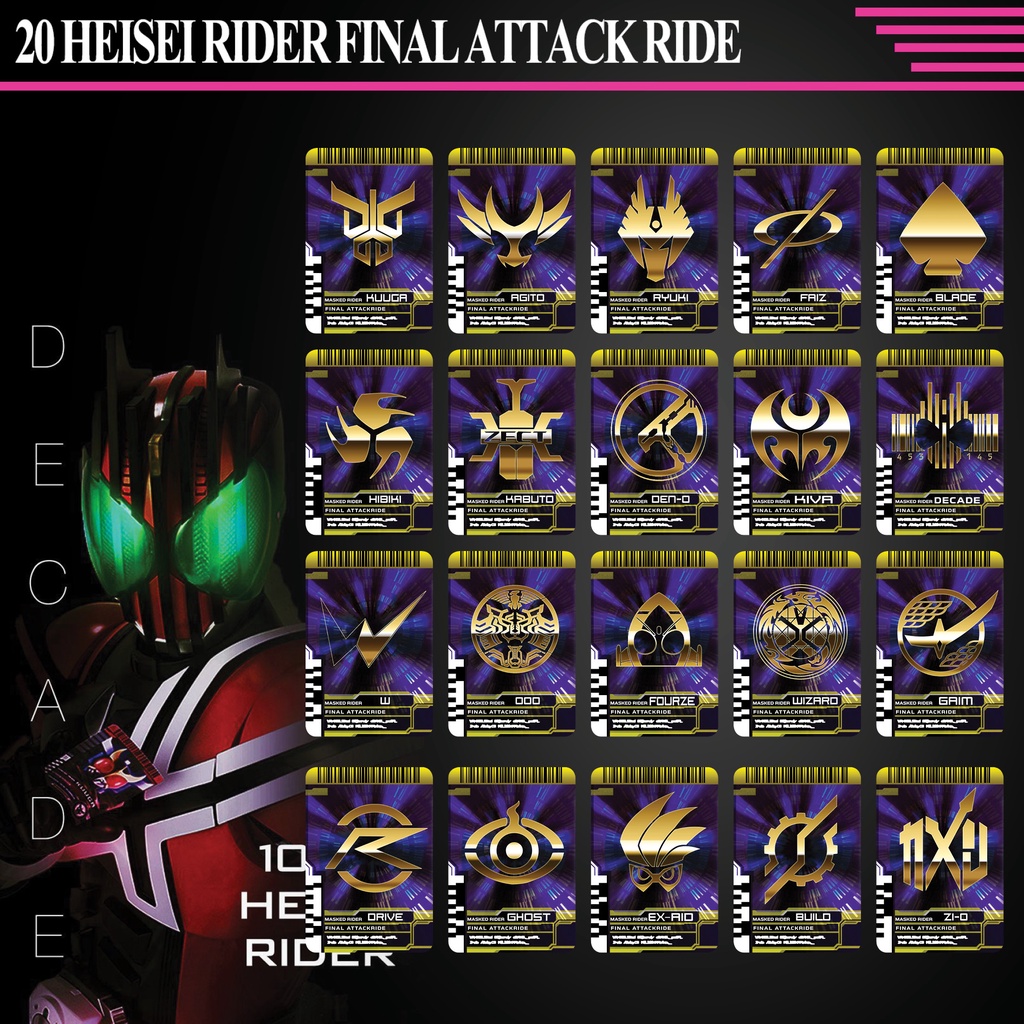 Bộ thẻ bài sưu tầm card kamen rider Decade bộ 20 final attackride đọc được 2 mặt trong Driver Kamen Rider