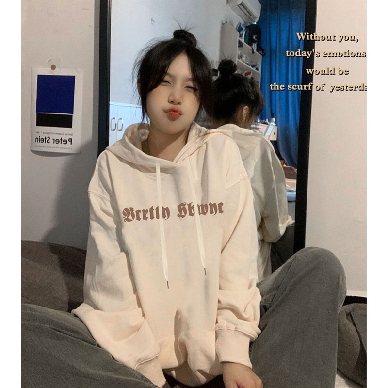 NRVP Áo hoodie tay dài dáng rộng in họa tiết phong cách Hàn Quốc dành cho nam và nữ