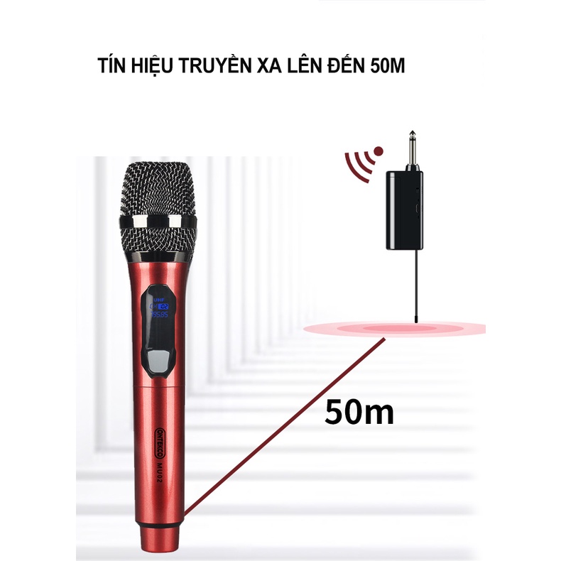 Micro hát karaoke chất liệu thép - míc hát chuyên nghiệp Ontekco Mu02 màu xanh đỏ không dây