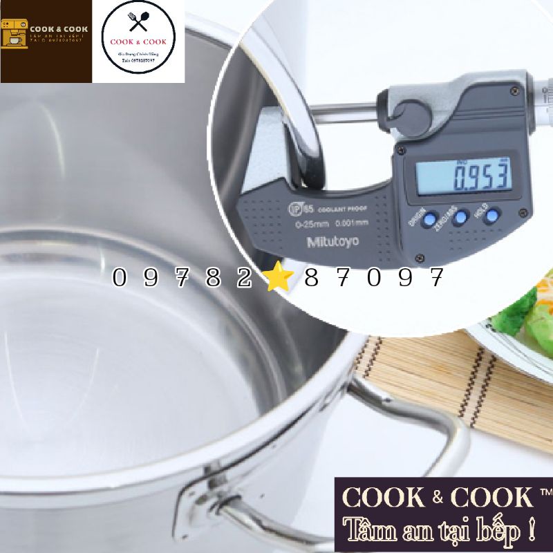 [CHÍNH HÃNG] Nồi luộc gà inox 3 đáy nắp kính size 28 cm VIETCOOK dung tích 10 LÍT sử dụng trên bếp từ