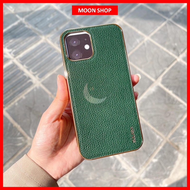 Ốp da SULADA Luxury Cao Cấp mạ viền vàng Gold sang trọng iPhone 13 Pro Max 12 Pro Max 11 Pro Max