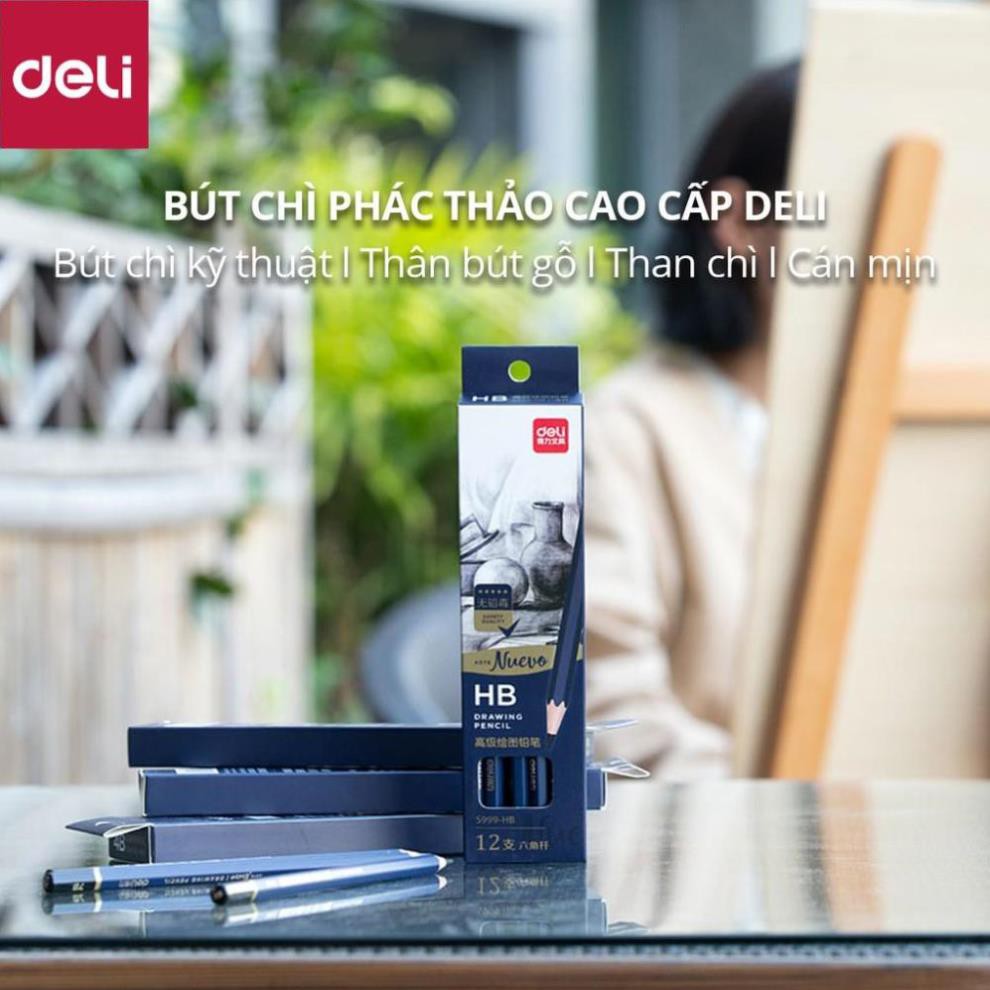 Bút chì phác thảo cao cấp Deli | Độ cứng từ B - 14B, H, 2H, 3H, HB - chì vẽ tranh - Nuevo S999 - 1 chiếc [Deli]