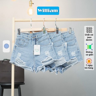 [FREESHIP_50K] Quần short jean nữ lưng cao phối rách denim cotton, rin ngắn phối rách William - AT87