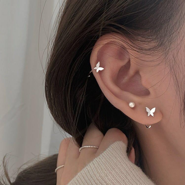 Bông tai bạc nữ,khuyên tai hồ điệp dáng cong nhỏ xinh-KT38-AURASILVER