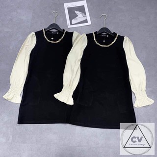 Váy suông pha tay tơ cổ xích