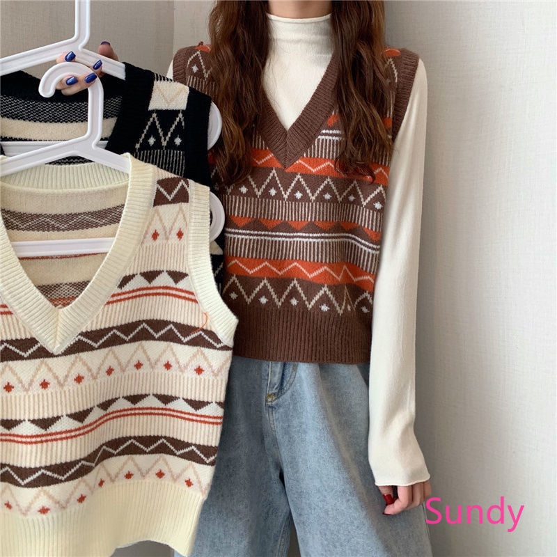 Áo len không tay cổ chữ v thời trang mùa thu dành cho nữ sinh
