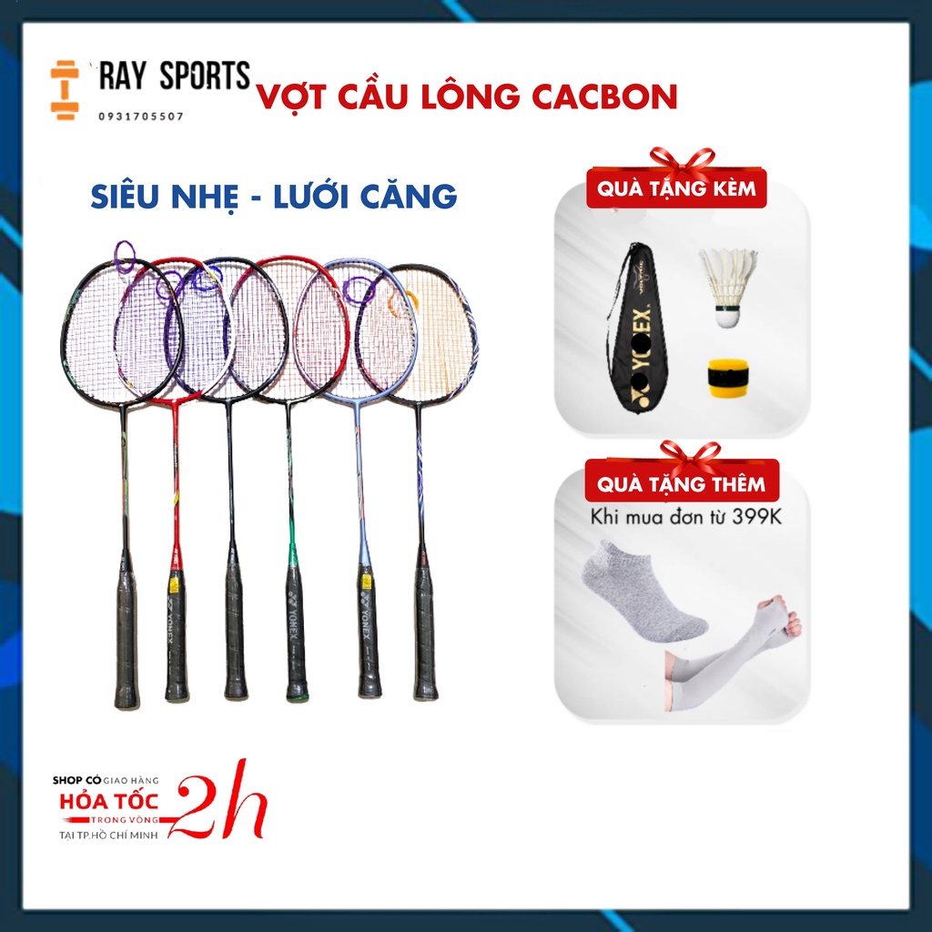 Vợt cầu lông Yonex cao cấp Cacbon đan dây tốt tặng 3 món - RAY SPORT