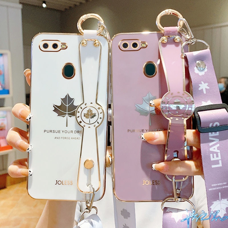 Ốp Điện Thoại Họa Tiết Lá Phong Có Dây Đeo Cho Oppo A5S A12 A3S A31 A53 A9 A5 2020 A15 A15S A92 A52 A12E