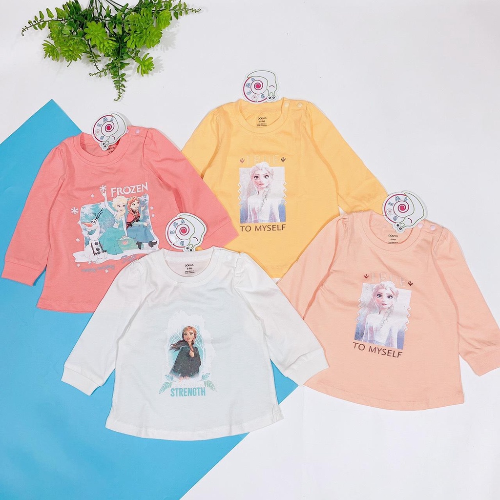 Áo dài tay cài vai cotton mỏng điều hòa Dokma bé gái (6-36 tháng)