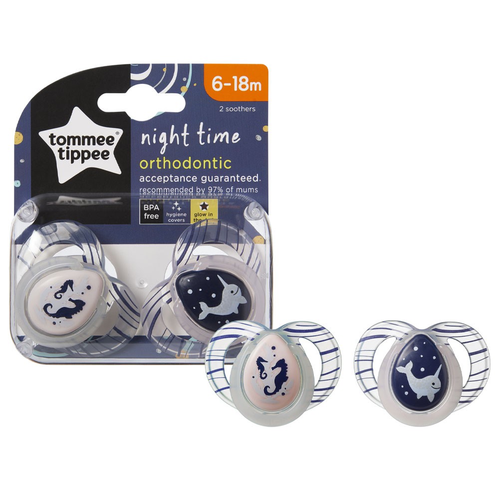 Ty ngậm dạ quang cho bé Tommee Tippee Night Time 6-18 tháng (vỉ đôi) - Cá Ngựa