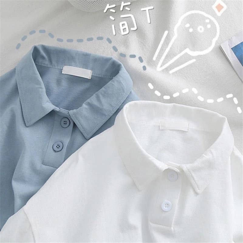 Áo polo nữ I Áo phông có cổ I Áo thun có cổ, unisex dáng rộng cotton basic cực xinh