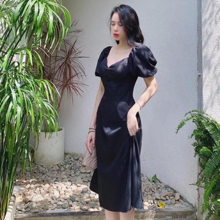 Đầm đen cổ V basic (kèm hình thật)