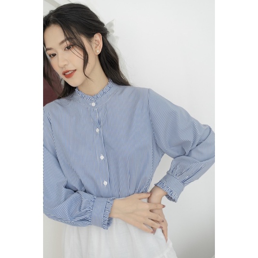 Áo Sơ Mi Nữ Dài Tay Cổ Tàu Vải Đũi Xước Nhật Không Nhăn