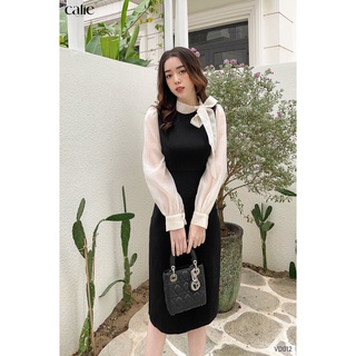 Váy dáng đứng cổ nơ tay phối thanh lịch thời trang thiết kế nữ Calie House VD012