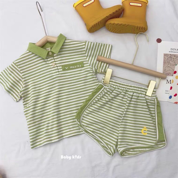 Bộ Cộc Tay Polo Kẻ Chất Liệu Cotton Cho Bé Trai Và Bé Gái Từ 5Kg Đến 28Kg Polo  Ken Store