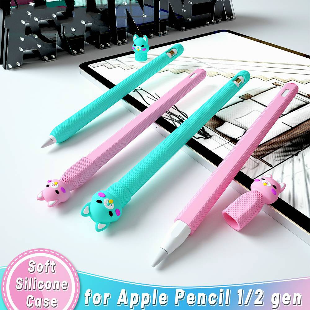 Vỏ bọc bảo vệ bút cảm ứng Apple Pencil 1/2 thiết kế kiểu hoạt hình dễ thương kèm nắp đậy
