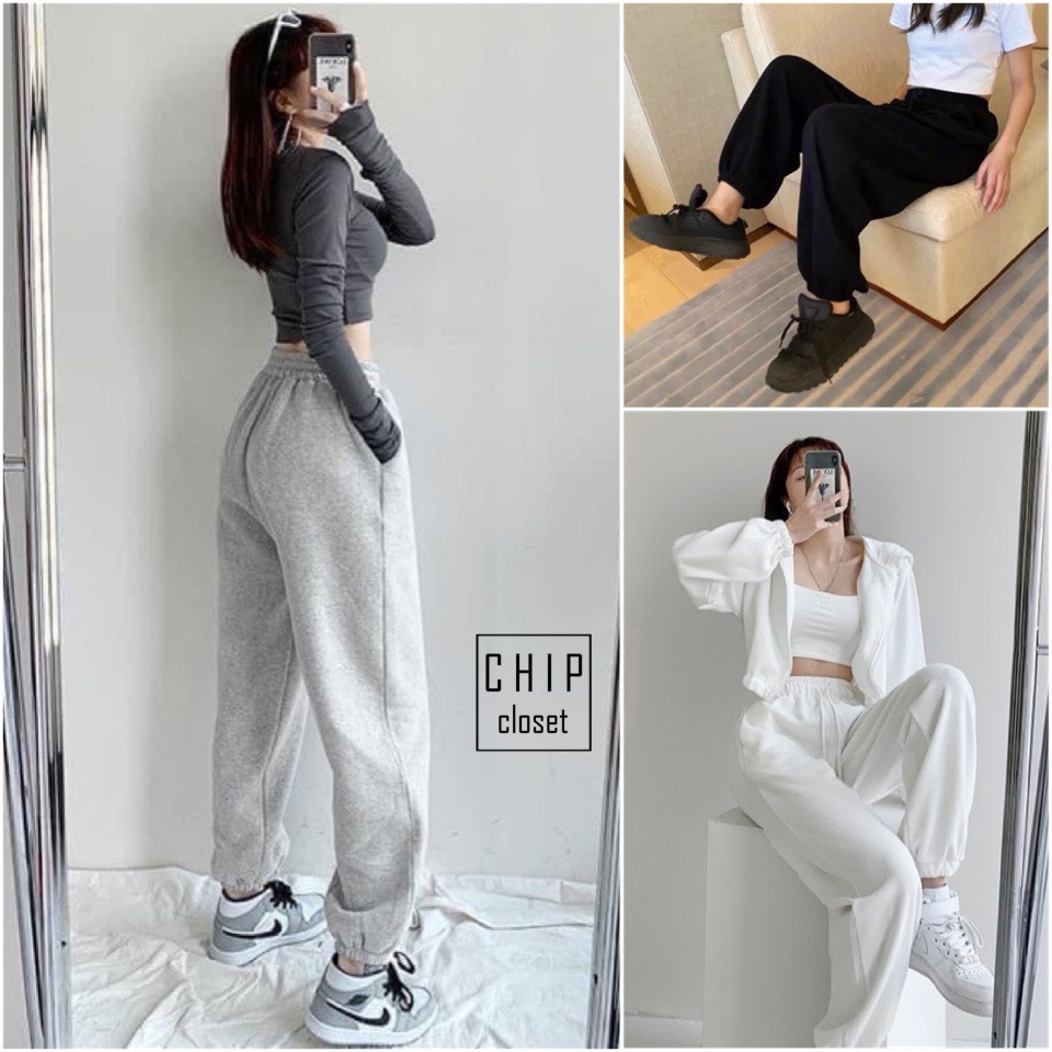 Quần Jogger Nữ Ống Rộng Unisex 40-75kg - Quần Nỉ Nữ Bo Gấu Chất Thun Da Cá Cực Đẹp QN001 | BigBuy360 - bigbuy360.vn