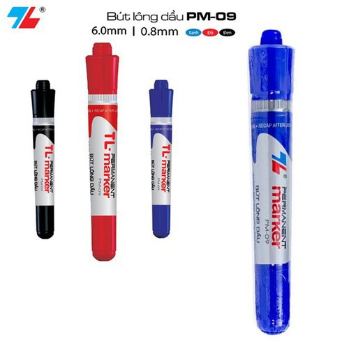 Bút lông dầu Thiên Long PM09 2 đầu ngòi 6mm và 0,8mm chính hãng