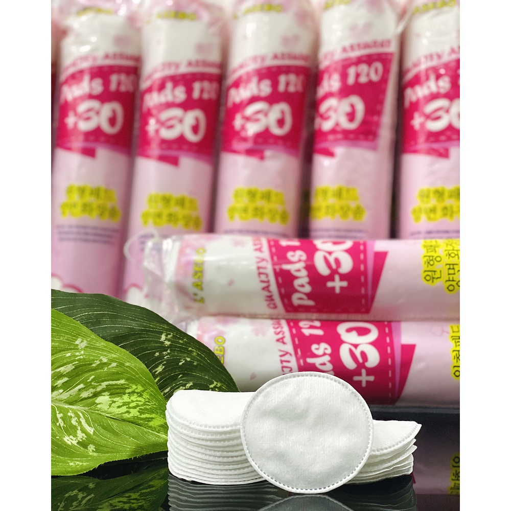 Bông tẩy trang l'asebo 150 miếng Hàn Quốc chính hãng  100% tự nhiên không khích úng da, bông mền mịn dầy dặn