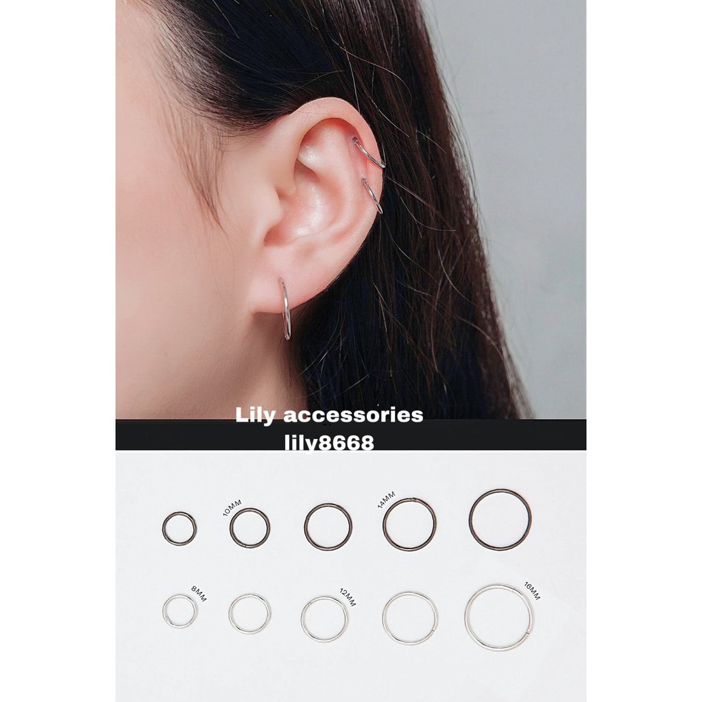 Slim Hoop Earring khuyên tai titan tròn bật khấc không gỉ không đen không dị ứng nam nữ Uniex