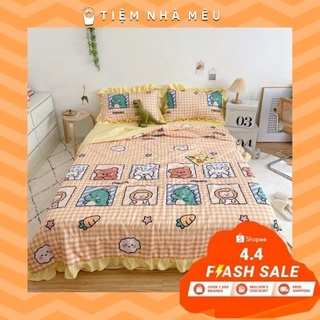 ( Full Màu _ 4/5 Món ) Bộ Chăn Ga Gối✨m6/m8/2m -Tiệm Nhà Mêu✨ Cotton Đũi Viền Bèo Dễ Thương Đáng Yêu Viền Dài Cao Cấp