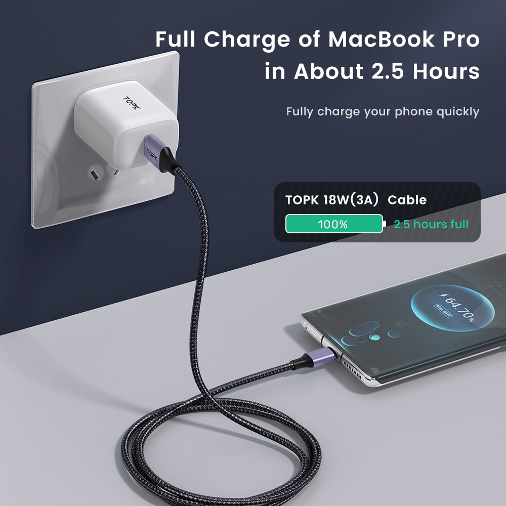 Cáp Sạc Nhanh topk an10 Cổng micro usb type c Bằng nylon Bện Cho samsung xiaomi oppotopk