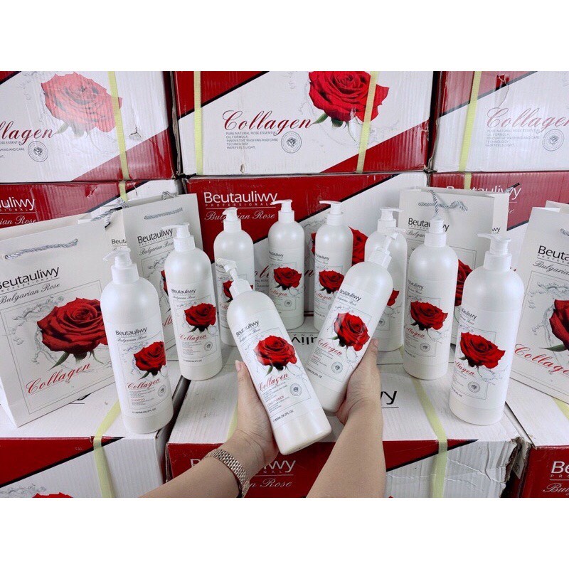 Dầu Gội xả collagen Rose  nuôi dưỡng tóc mềm mượt, phục hồi tóc 800ML