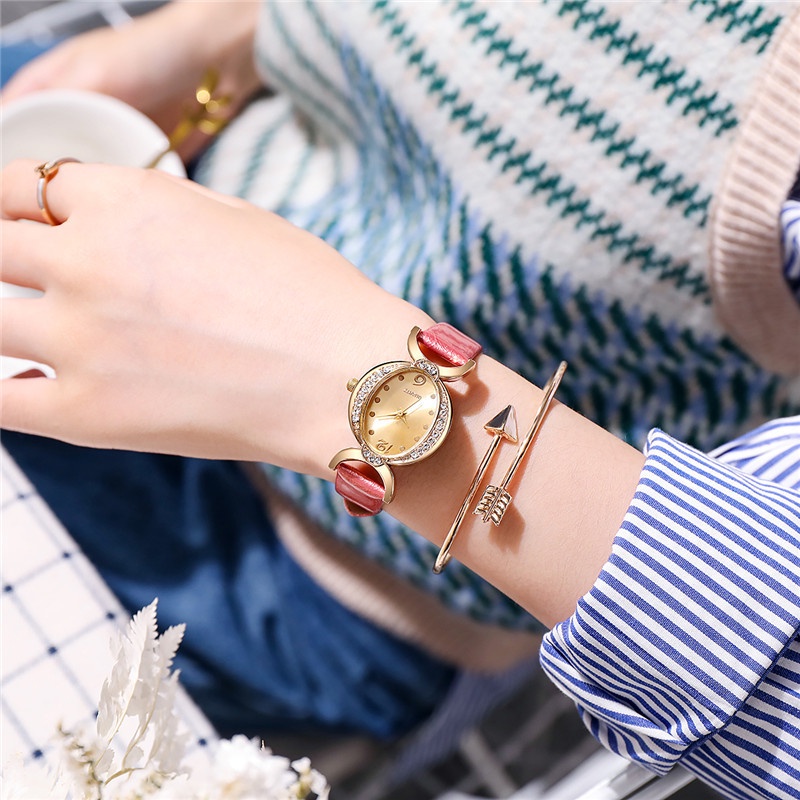 Đồng Hồ Quartz Nữ Đính Hột Xoàn Dây Da Thời Trang