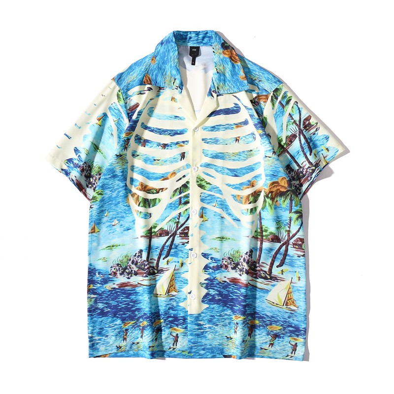Dark Icon Bones Light Weight Hawaiian Shirts Men Summer Polo Shirt Vintage Men's Shirt