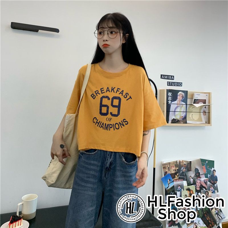 Áo croptop thun nữ Breakfast 69, áo thun nữ HLFashion