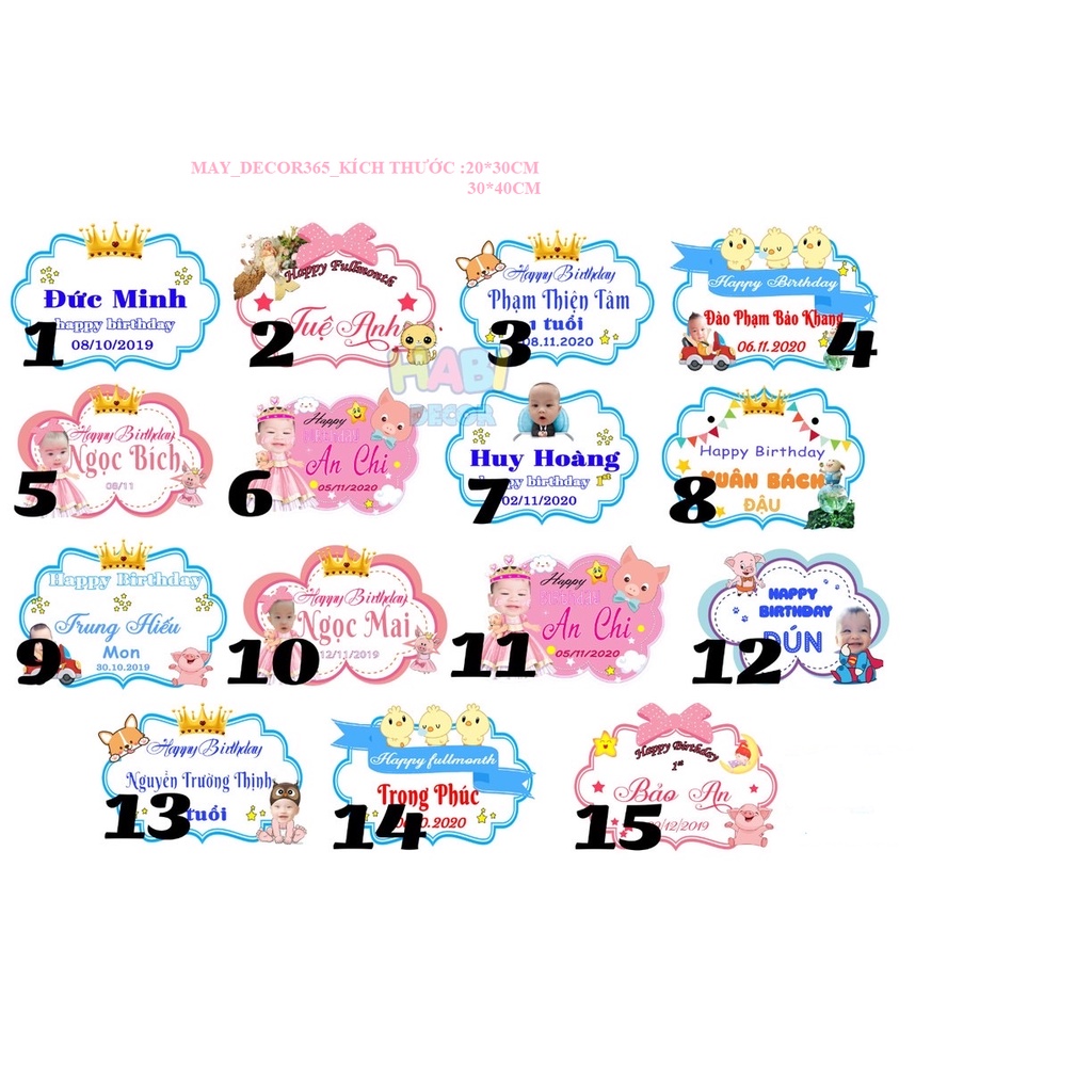 Hình chibi sinh nhật , baner bảng tên kích thước 20 *30 cm; 30*40cm