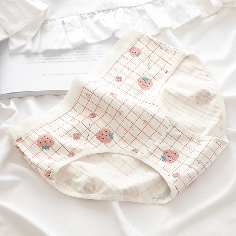 Quần lót cotton thoáng khí in hình dâu tây phong cách Hàn Quốc cho nữ