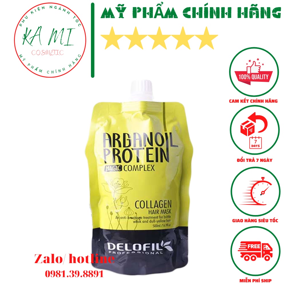 Hấp, ủ tóc DELOFIL COLAGEN  ARGANOIL PROTEIN phục hồi và dưỡng ẩm dạng túi 500ml
