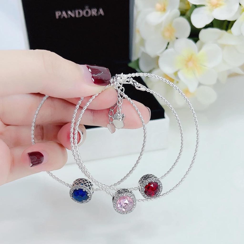 Vòng tay bạc nữ PANSY treo charm kiểu Pandora nhiều màu sang chảnh - Lắc tay bạc ta thật cao cấp