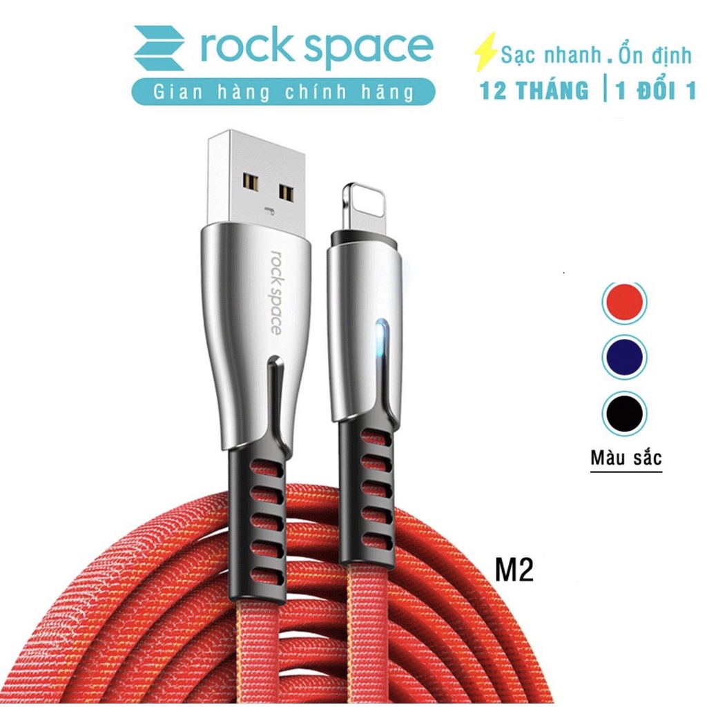 Dây sạc IPhone chính hãng Rockspace M2 chuẩn sạc nhanh ổn định có đèn led bảo hành 1 năm