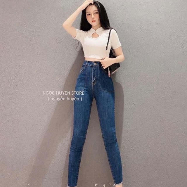 QUẦN JEANS CO GIÃN LƯNG CAO TÚI ỐP