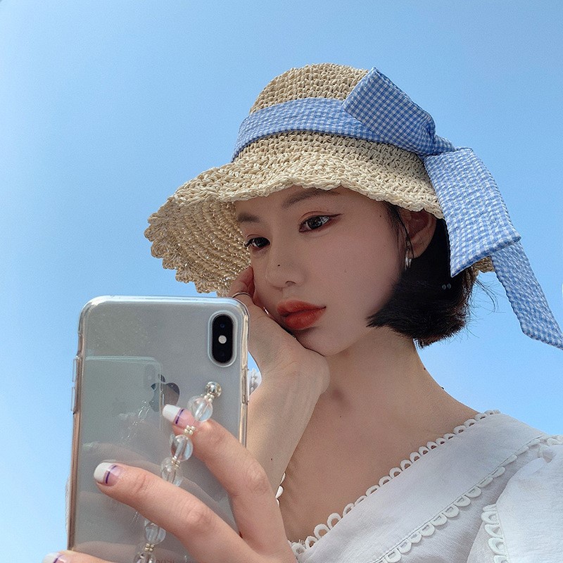 Mũ Cói Rộng Vành Thắt Nơ Xinh Xắn Phong Cách Retro Cho Bạn Gái