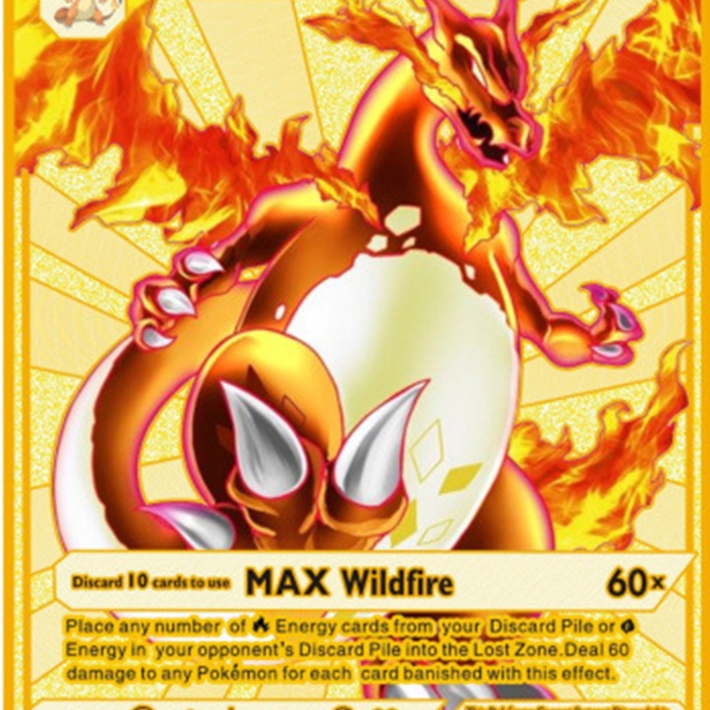 Thẻ Bài Trò Chơi Charizard Màu Vàng Kim Lấp Lánh Cho Bé