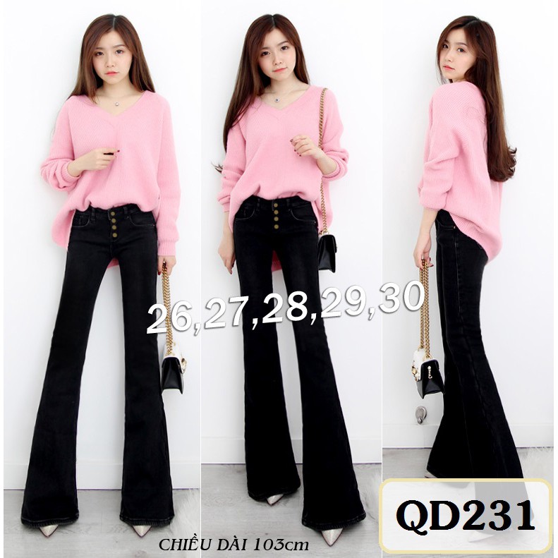 Quần Jean Đen 💕FREESHIP💕 Quần jean đen lưng cao 4 nút ống loe QD231