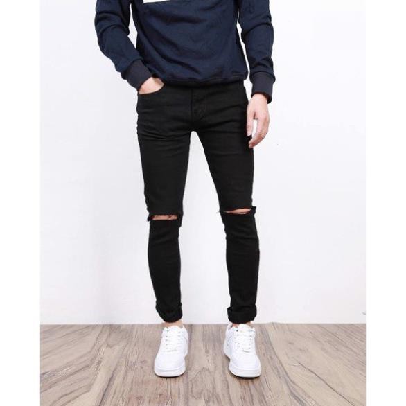 Quần Jeans Nam Rách Gối Đen Trơn | BigBuy360 - bigbuy360.vn