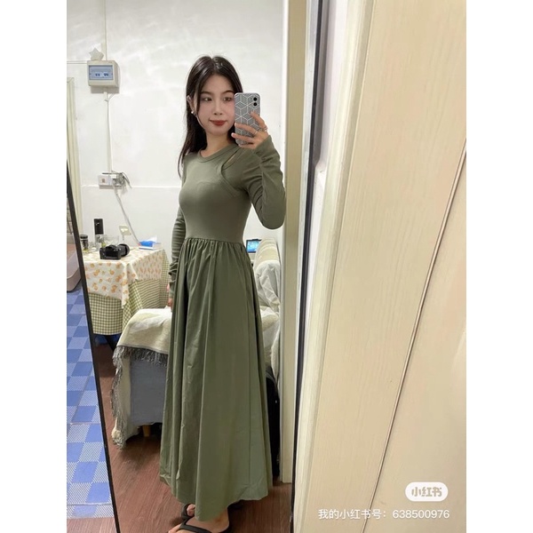 Đầm dài tay chân váy xoè cutout vai