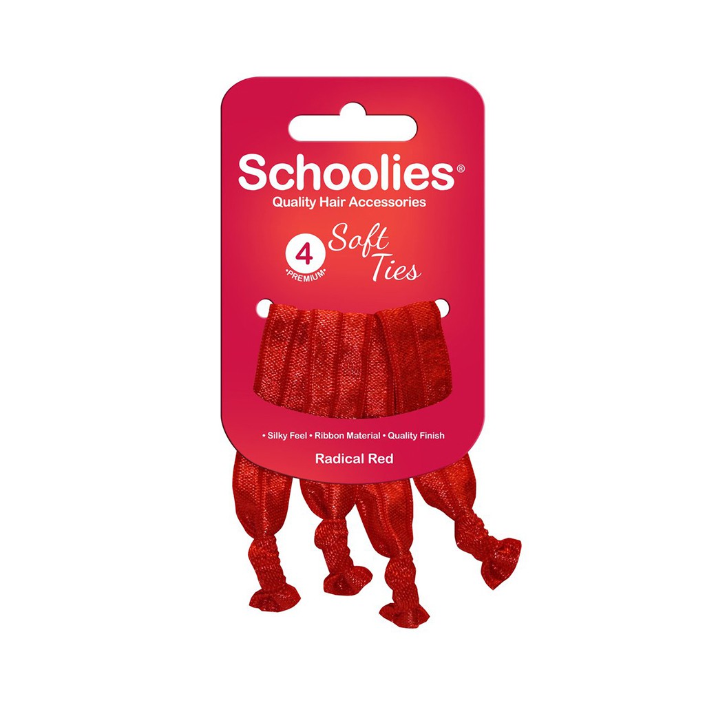 Bộ 4 dây cột tóc ánh kim tuyến Schoolies, màu xanh dương đậm, nâu, đen, đỏ, co giãn tốt, êm chân tóc, giảm gãy rụng