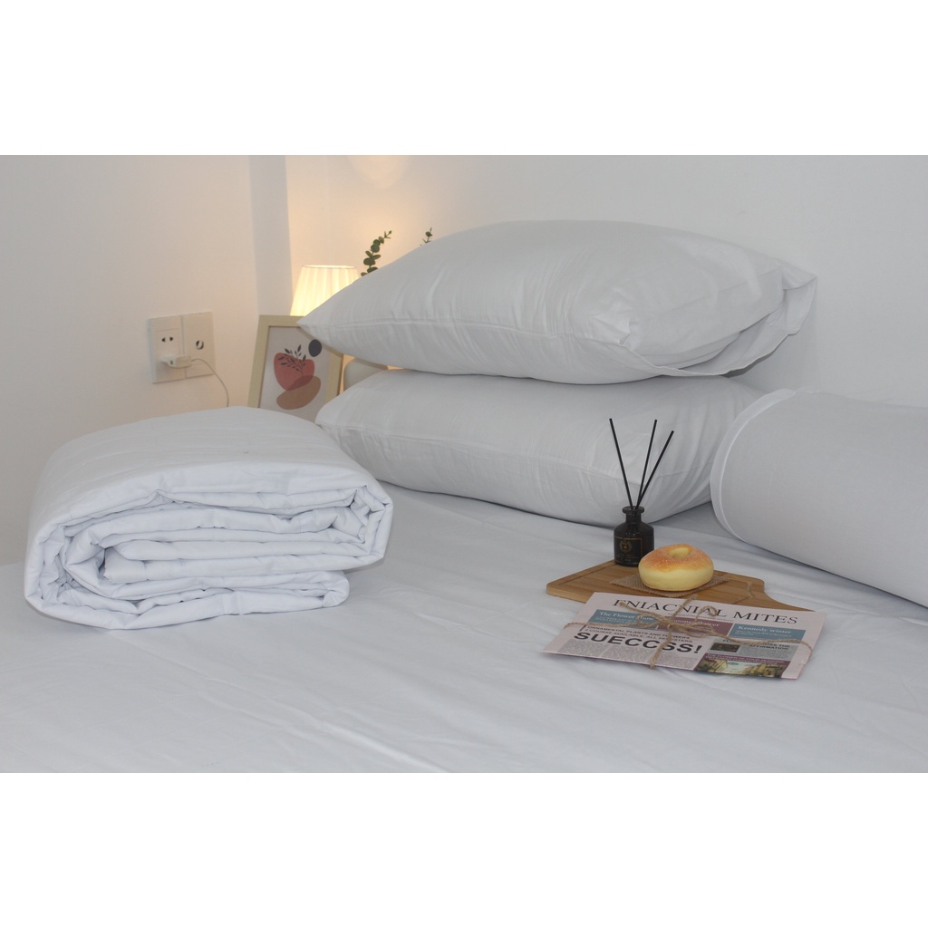 Bộ Drap KHALY Cotton Trắng trơn Cao Cấp - dùng cho nhà nghỉ, Homstay, căn hộ