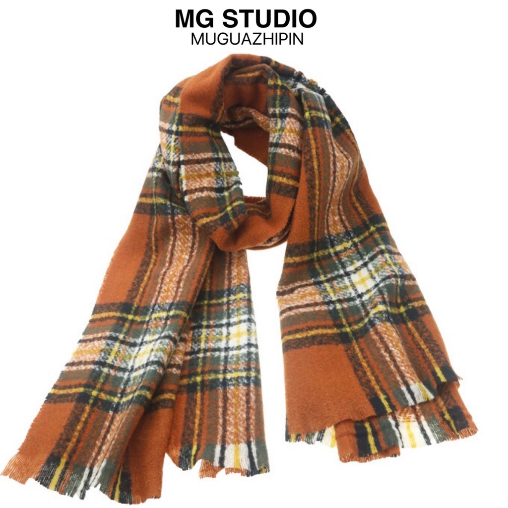 Khăn choàng MG STUDIO chất cashmere nhân tạo dày dặn dáng dài họa tiết kẻ ô dễ thương