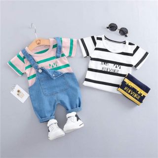 Set yếm jean áo kẻ bé trai/bé gái