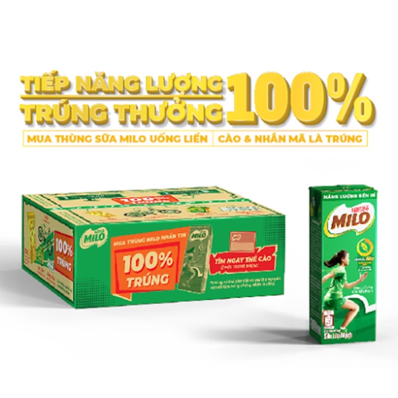 Sữa lúa mạch Milo Nestle thùng 42 hộp 180ml tặng 6 hộp milo ít đường180ml